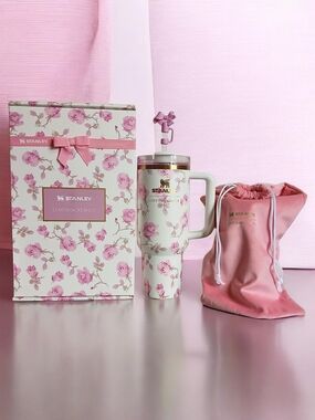 Stanley Floral Insulated Tumbler and Pink Accessory Set